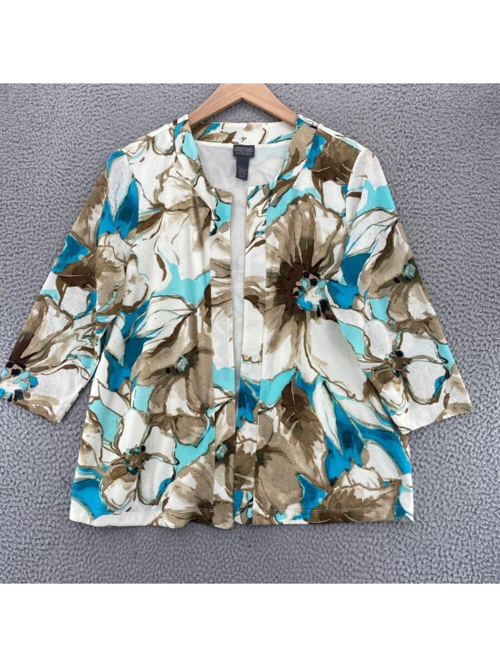Chicos Sweater Womens 3 US Extra Large Additions Blue Beige Floral Knit Jacket